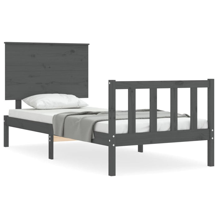 Massivholzbett mit Kopfteil Grau 100x200 cm