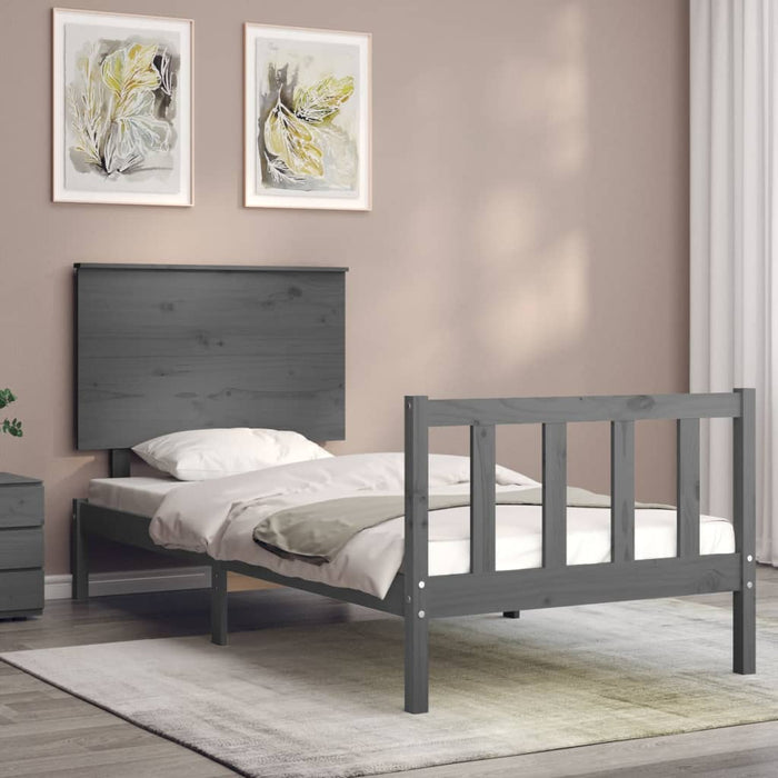 Massivholzbett mit Kopfteil Grau 100x200 cm