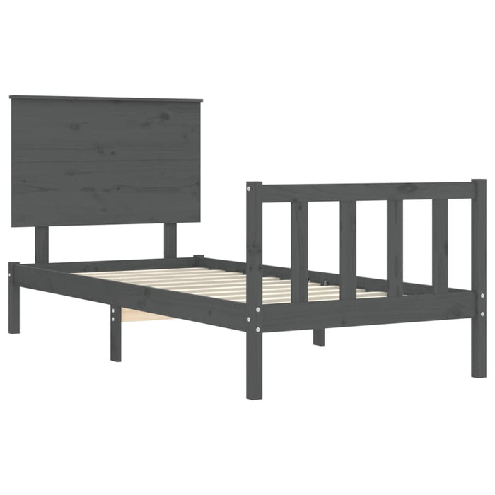 Massivholzbett mit Kopfteil Grau 100x200 cm