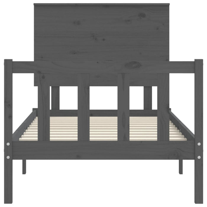 Massivholzbett mit Kopfteil Grau 100x200 cm