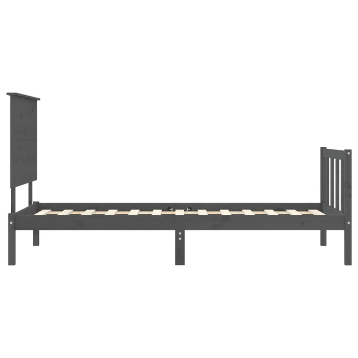 Massivholzbett mit Kopfteil Grau 100x200 cm