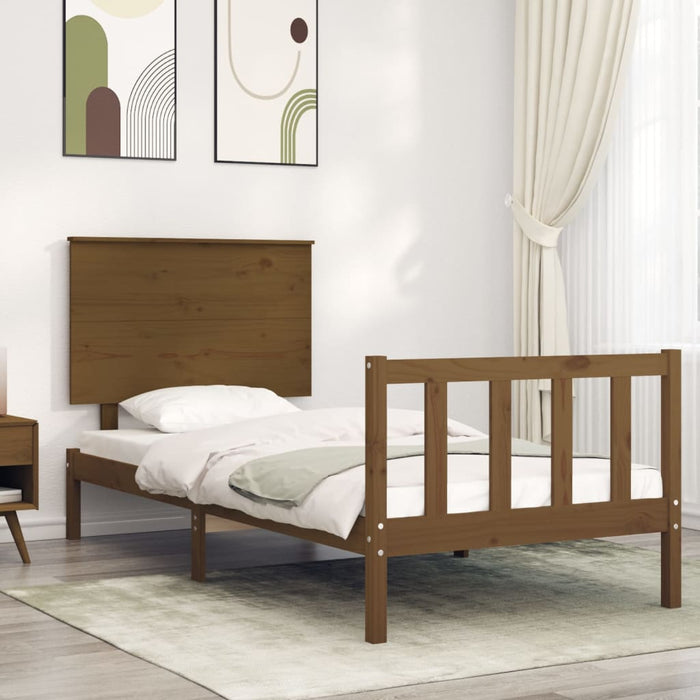 Massivholzbett mit Kopfteil Honigbraun 100x200 cm