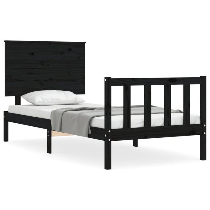Massivholzbett mit Kopfteil Schwarz 100x200 cm