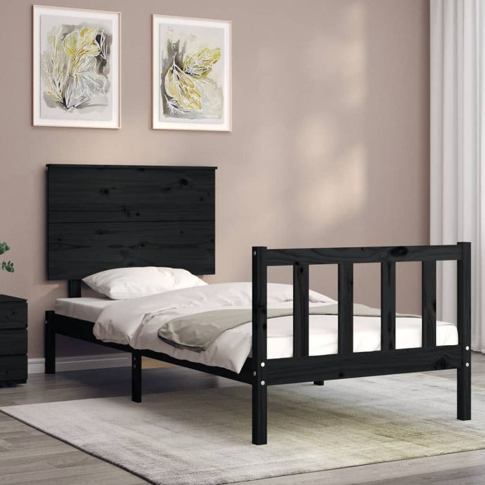 Massivholzbett mit Kopfteil Schwarz 100x200 cm
