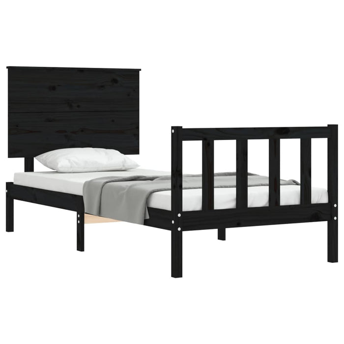 Massivholzbett mit Kopfteil Schwarz 100x200 cm