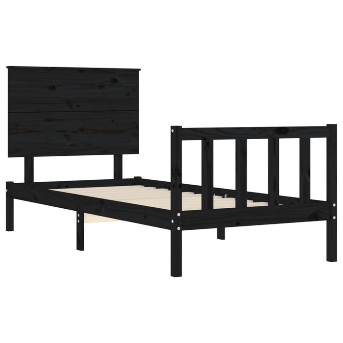 Massivholzbett mit Kopfteil Schwarz 100x200 cm