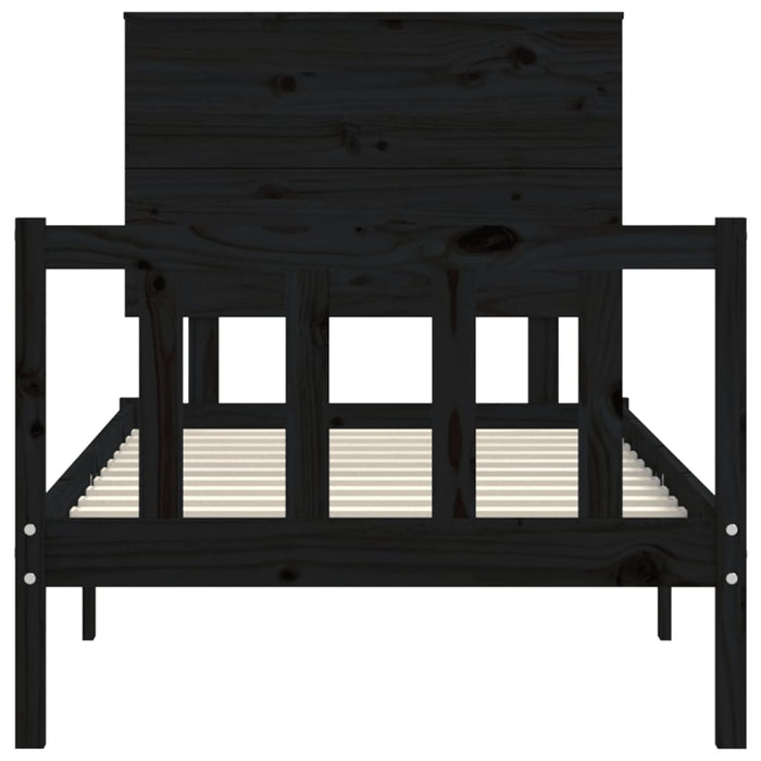 Massivholzbett mit Kopfteil Schwarz 100x200 cm