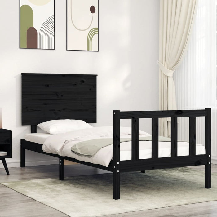 Massivholzbett mit Kopfteil Schwarz 100x200 cm