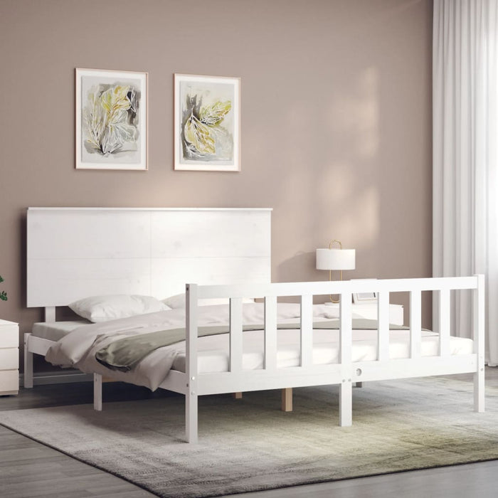 Massivholzbett mit Kopfteil Weiß 160x200 cm