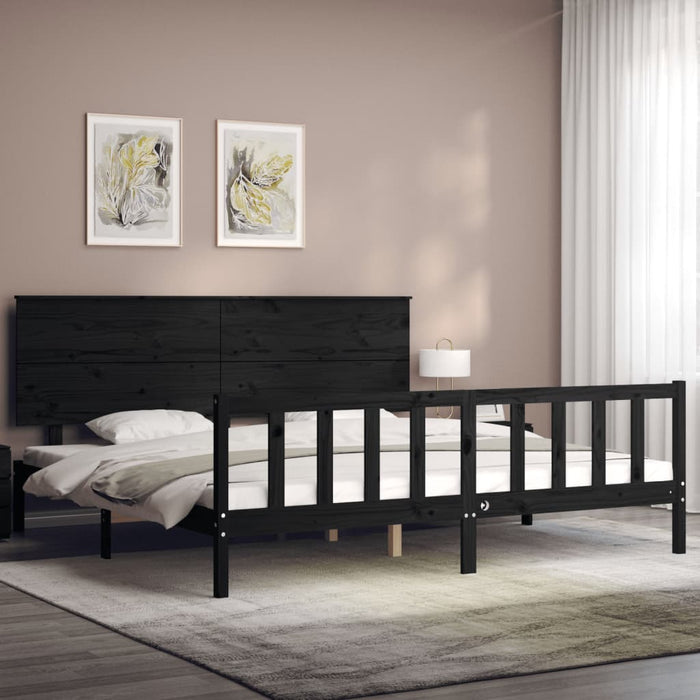 Massivholzbett mit Kopfteil Schwarz