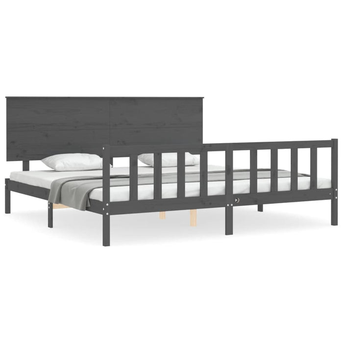 Massivholzbett mit Kopfteil Grau 200x200 cm