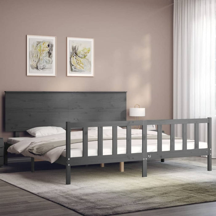 Massivholzbett mit Kopfteil Grau 200x200 cm
