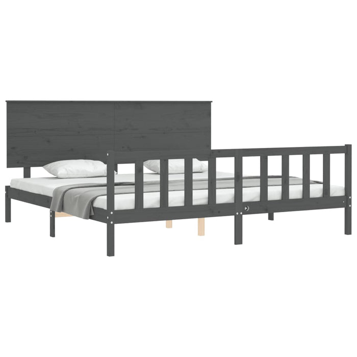 Massivholzbett mit Kopfteil Grau 200x200 cm