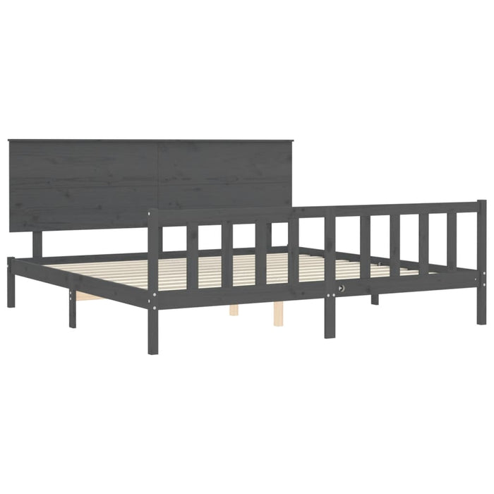 Massivholzbett mit Kopfteil Grau 200x200 cm