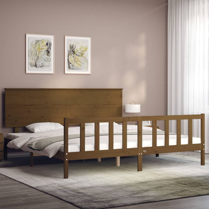 Massivholzbett mit Kopfteil Honigbraun 200x200 cm