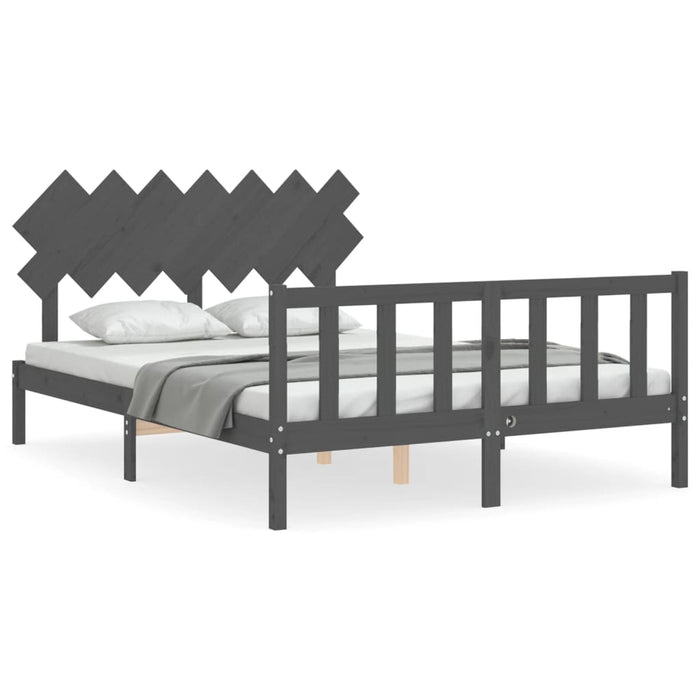 Massivholzbett mit Kopfteil Grau 140x190 cm