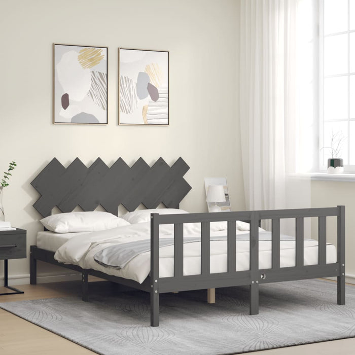Massivholzbett mit Kopfteil Grau 140x190 cm