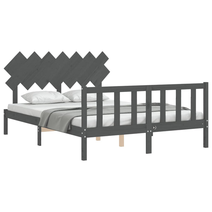 Massivholzbett mit Kopfteil Grau 140x190 cm