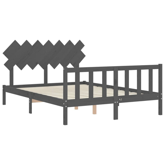 Massivholzbett mit Kopfteil Grau 140x190 cm