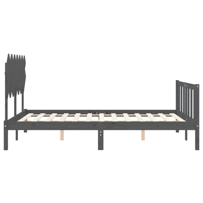 Massivholzbett mit Kopfteil Grau 140x190 cm