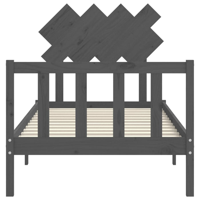 Massivholzbett mit Kopfteil Grau 90x200 cm