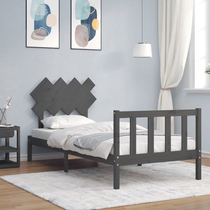 Massivholzbett mit Kopfteil Grau 90x200 cm