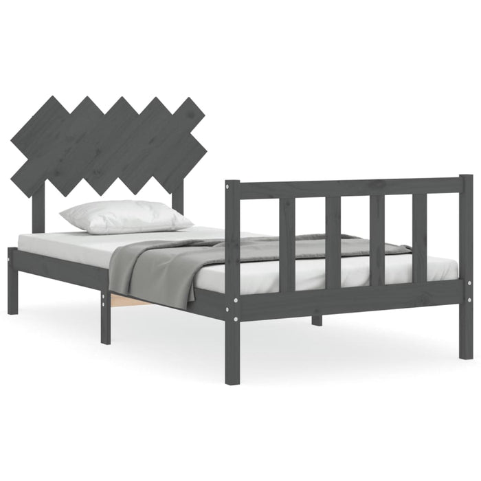 Massivholzbett mit Kopfteil Grau 100x200 cm