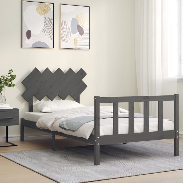 Massivholzbett mit Kopfteil Grau 100x200 cm