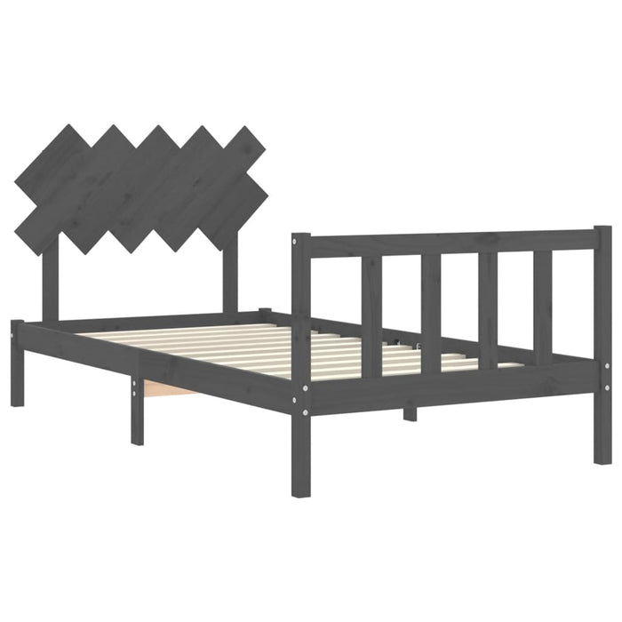 Massivholzbett mit Kopfteil Grau 100x200 cm