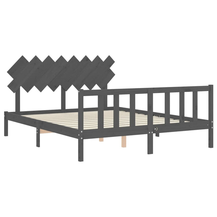Massivholzbett mit Kopfteil Grau 160x200 cm