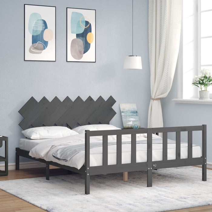 Massivholzbett mit Kopfteil Grau 160x200 cm
