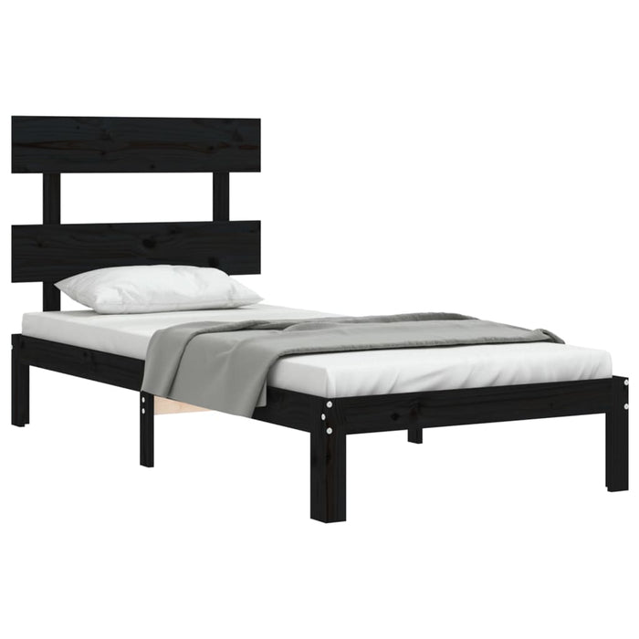 Massivholzbett mit Kopfteil Schwarz 90x200 cm
