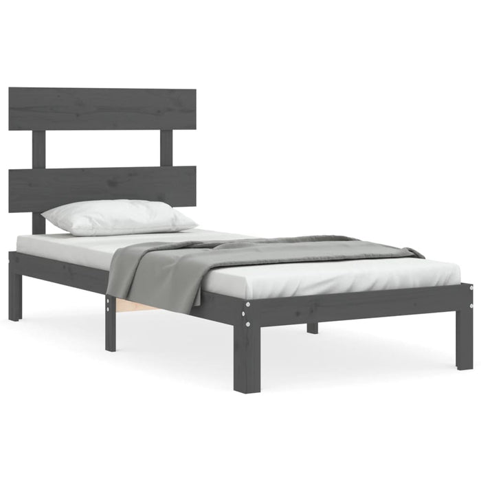 Massivholzbett mit Kopfteil Grau 100x200 cm