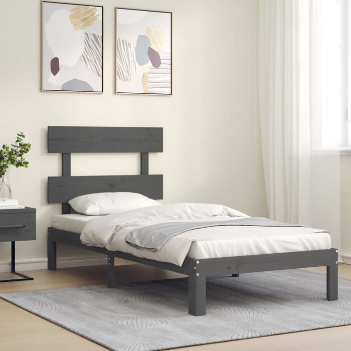 Massivholzbett mit Kopfteil Grau 100x200 cm