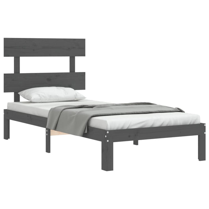 Massivholzbett mit Kopfteil Grau 100x200 cm