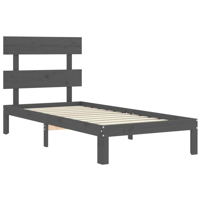 Massivholzbett mit Kopfteil Grau 100x200 cm