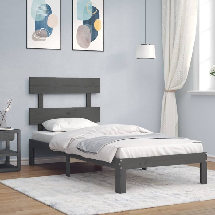 Massivholzbett mit Kopfteil Grau 100x200 cm