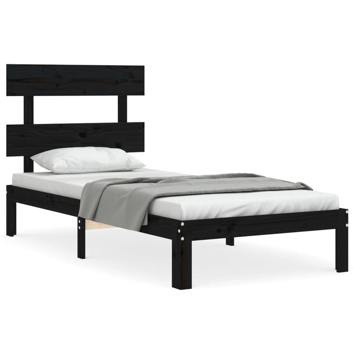 Massivholzbett mit Kopfteil Schwarz 100x200 cm