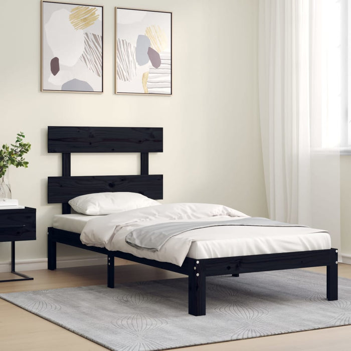 Massivholzbett mit Kopfteil Schwarz 100x200 cm