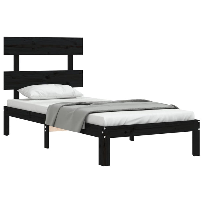Massivholzbett mit Kopfteil Schwarz 100x200 cm