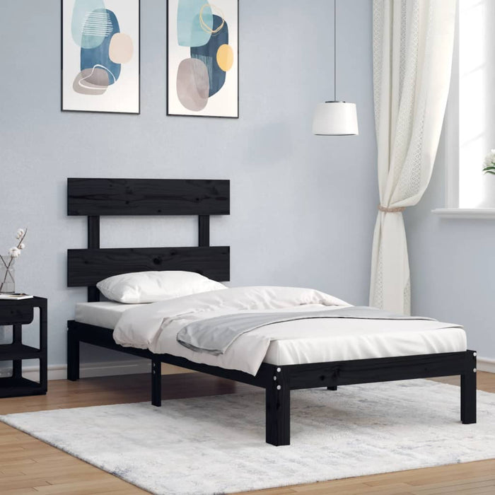 Massivholzbett mit Kopfteil Schwarz 100x200 cm