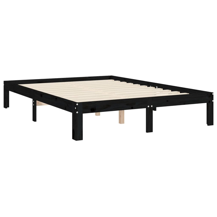 Massivholzbett mit Kopfteil Schwarz 140x200 cm