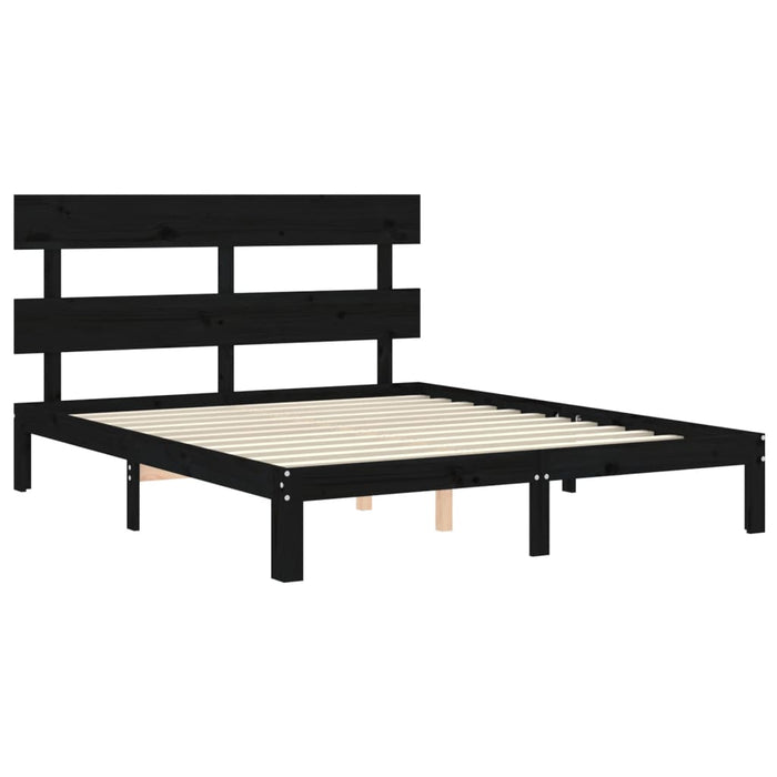 Massivholzbett mit Kopfteil Schwarz