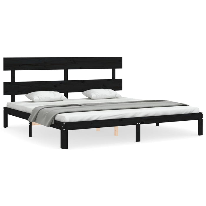 Massivholzbett mit Kopfteil Schwarz 200x200 cm