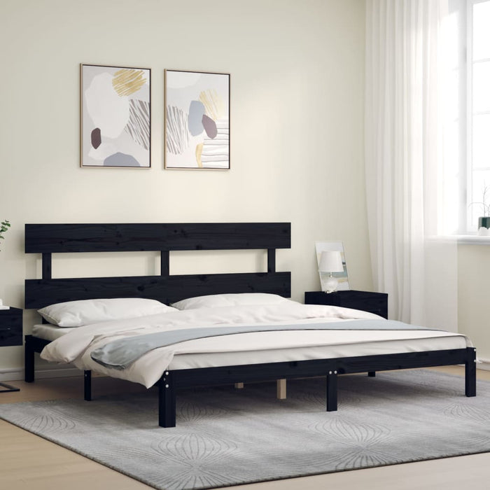 Massivholzbett mit Kopfteil Schwarz 200x200 cm