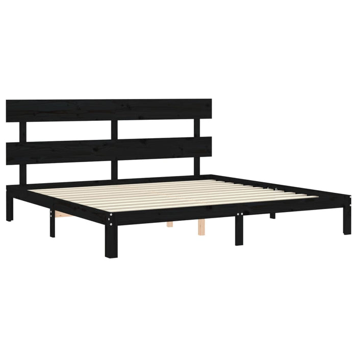 Massivholzbett mit Kopfteil Schwarz 200x200 cm