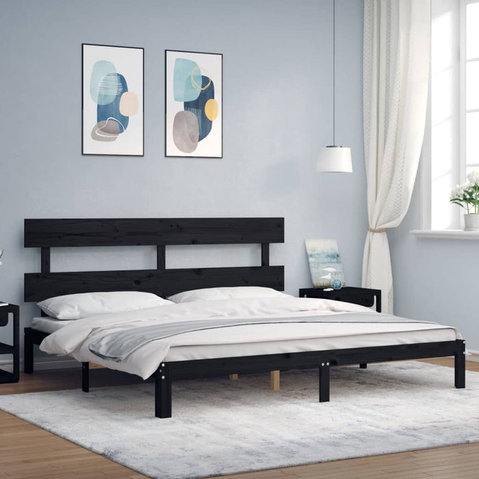 Massivholzbett mit Kopfteil Schwarz 200x200 cm