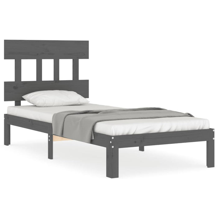 Massivholzbett mit Kopfteil Grau 90x200 cm