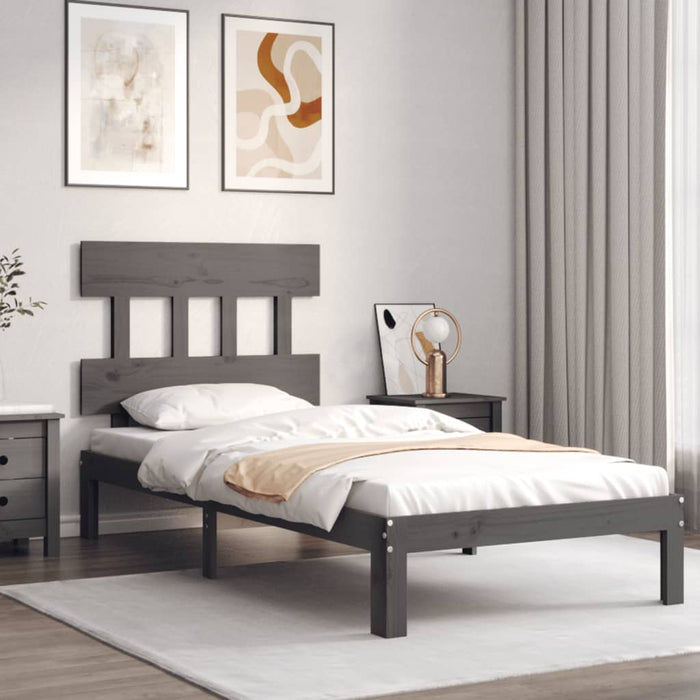 Massivholzbett mit Kopfteil Grau 90x200 cm