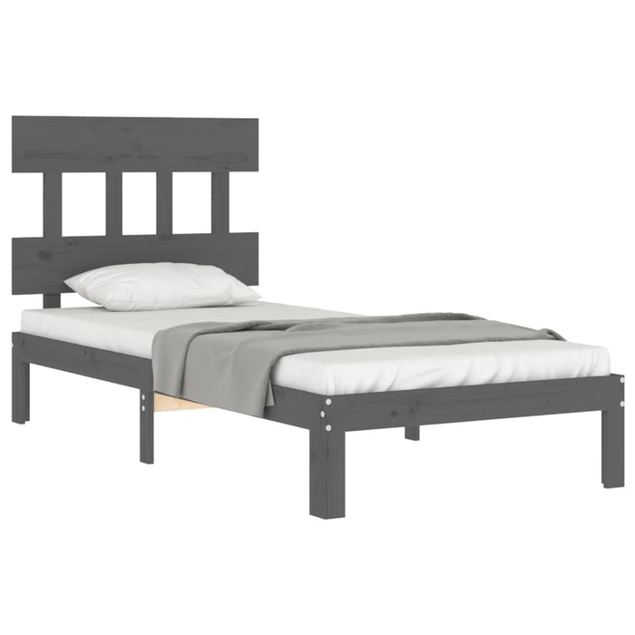 Massivholzbett mit Kopfteil Grau 90x200 cm